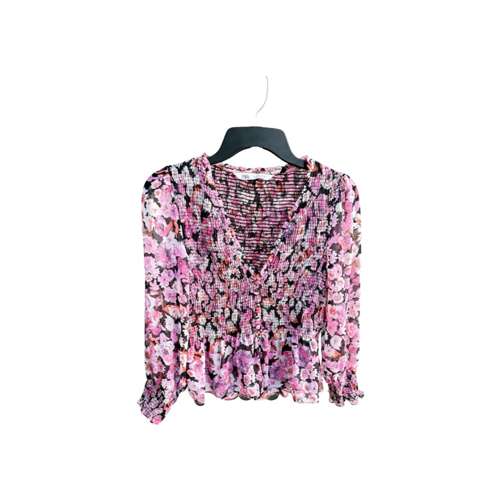 Zara Floral Smocked Blouse (Size L)